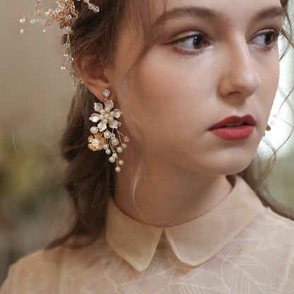 Vintage Style Handmade Copper Wedding Earrings For Women With Rhinestones, 1 Pair