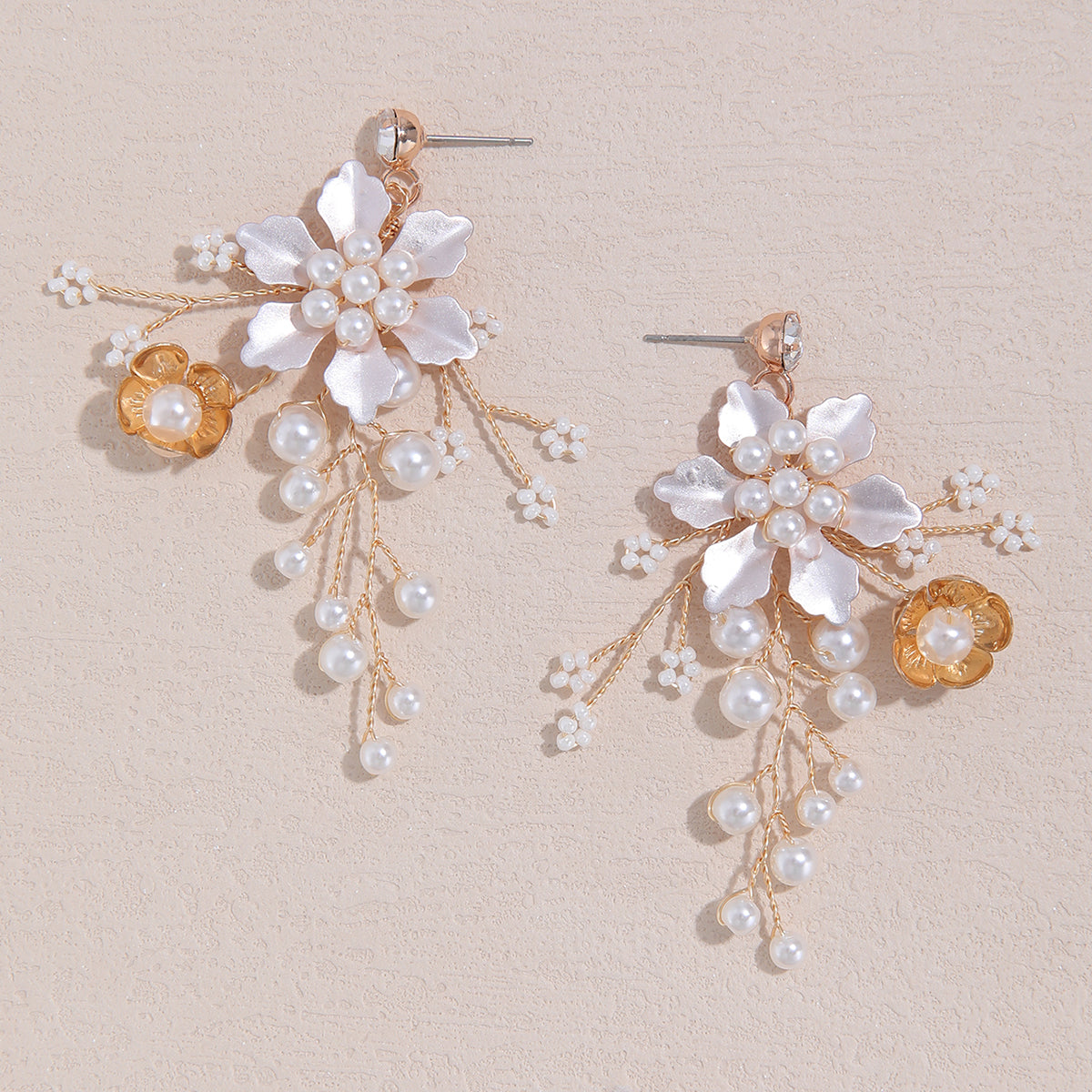 Vintage Style Handmade Copper Wedding Earrings For Women With Rhinestones, 1 Pair