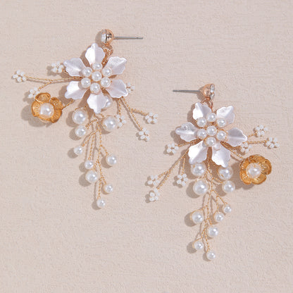 Vintage Style Handmade Copper Wedding Earrings For Women With Rhinestones, 1 Pair