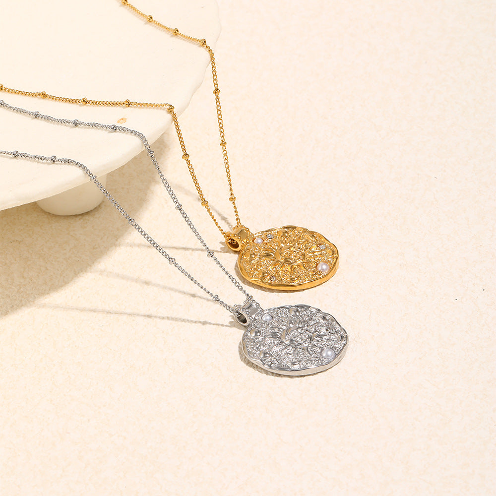 Sun Necklace For Women In 304 Stainless Steel Featuring 18K Real Gold Plated Finish, Available In Golden