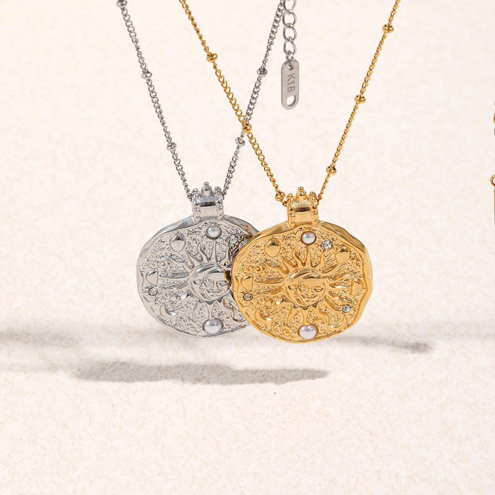 Sun Necklace For Women In 304 Stainless Steel Featuring 18K Real Gold Plated Finish, Available In Golden
