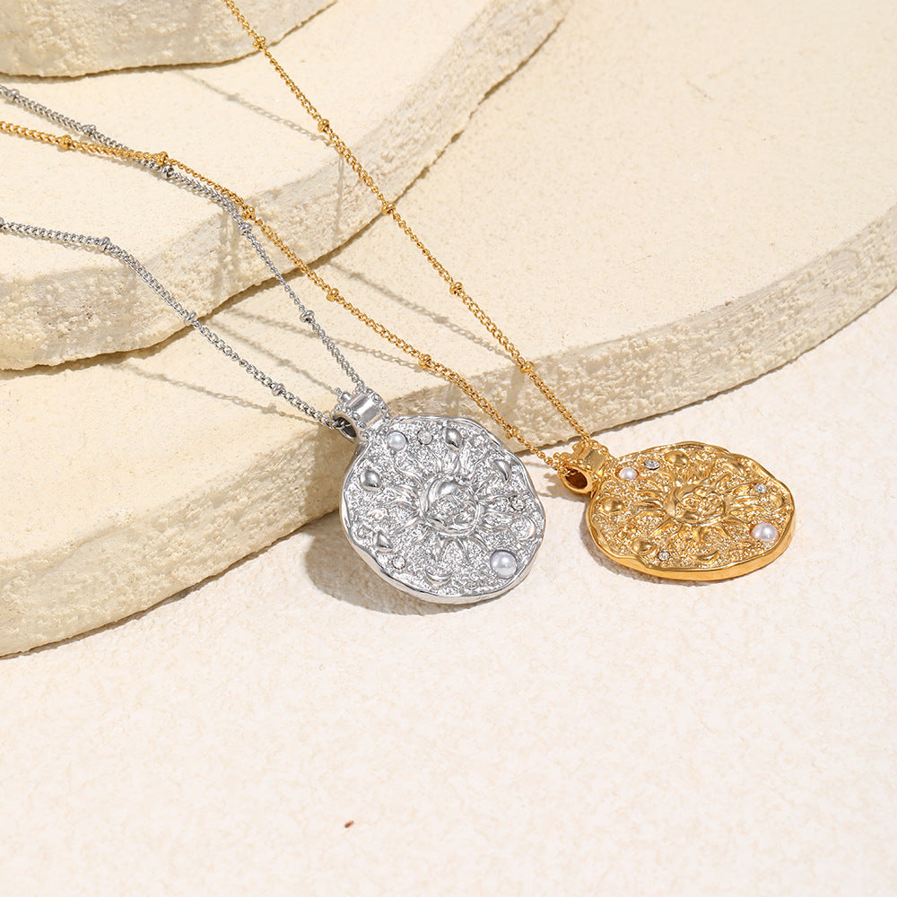 Sun Necklace For Women In 304 Stainless Steel Featuring 18K Real Gold Plated Finish, Available In Golden