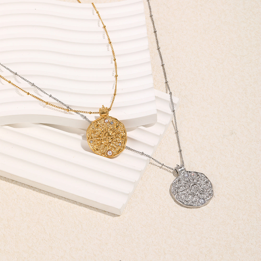 Sun Necklace For Women In 304 Stainless Steel Featuring 18K Real Gold Plated Finish, Available In Golden