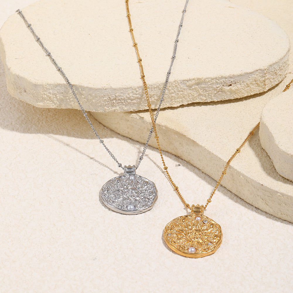 Sun Necklace For Women In 304 Stainless Steel Featuring 18K Real Gold Plated Finish, Available In Golden