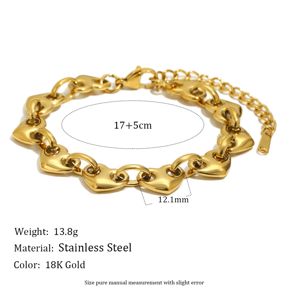 Heart Shape Bracelet For Women In Golden 304 Stainless Steel