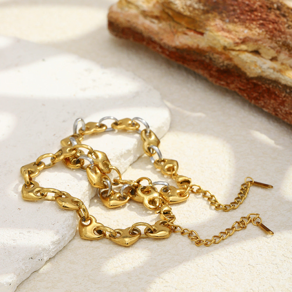 Heart Shape Bracelet For Women In Golden 304 Stainless Steel