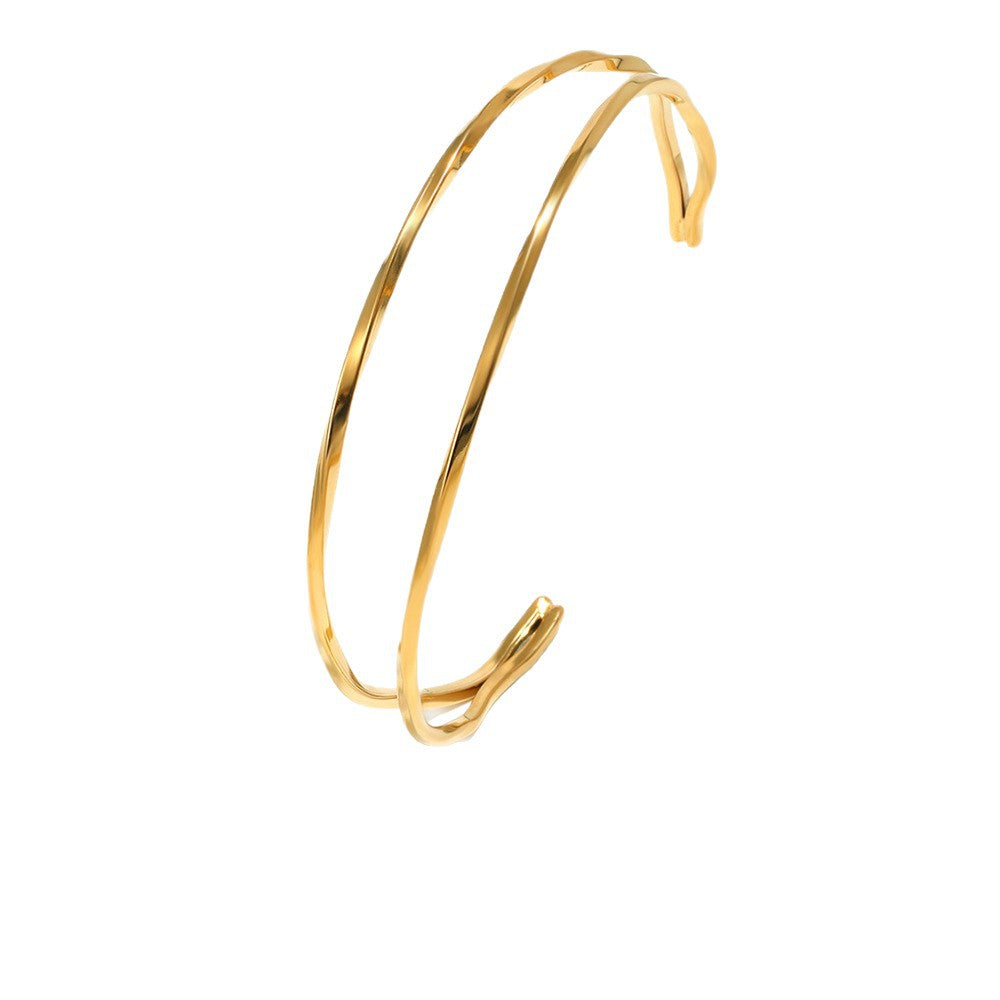 Twist Pattern Lines Bangle For Women In Golden Color