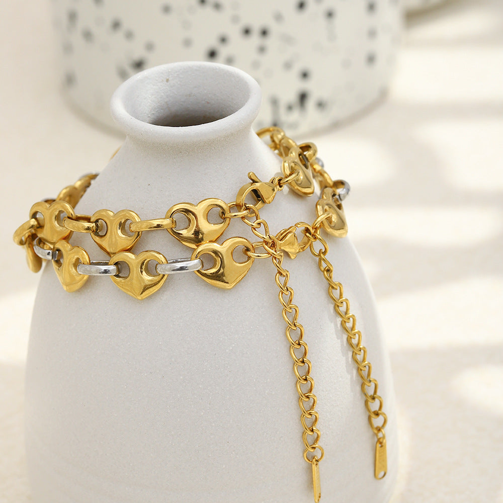 Heart Shape Bracelet For Women In Golden 304 Stainless Steel