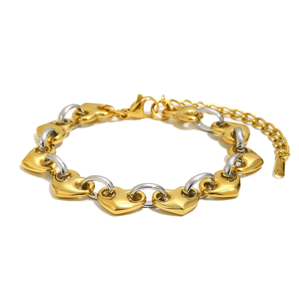 Heart Shape Bracelet For Women In Golden 304 Stainless Steel