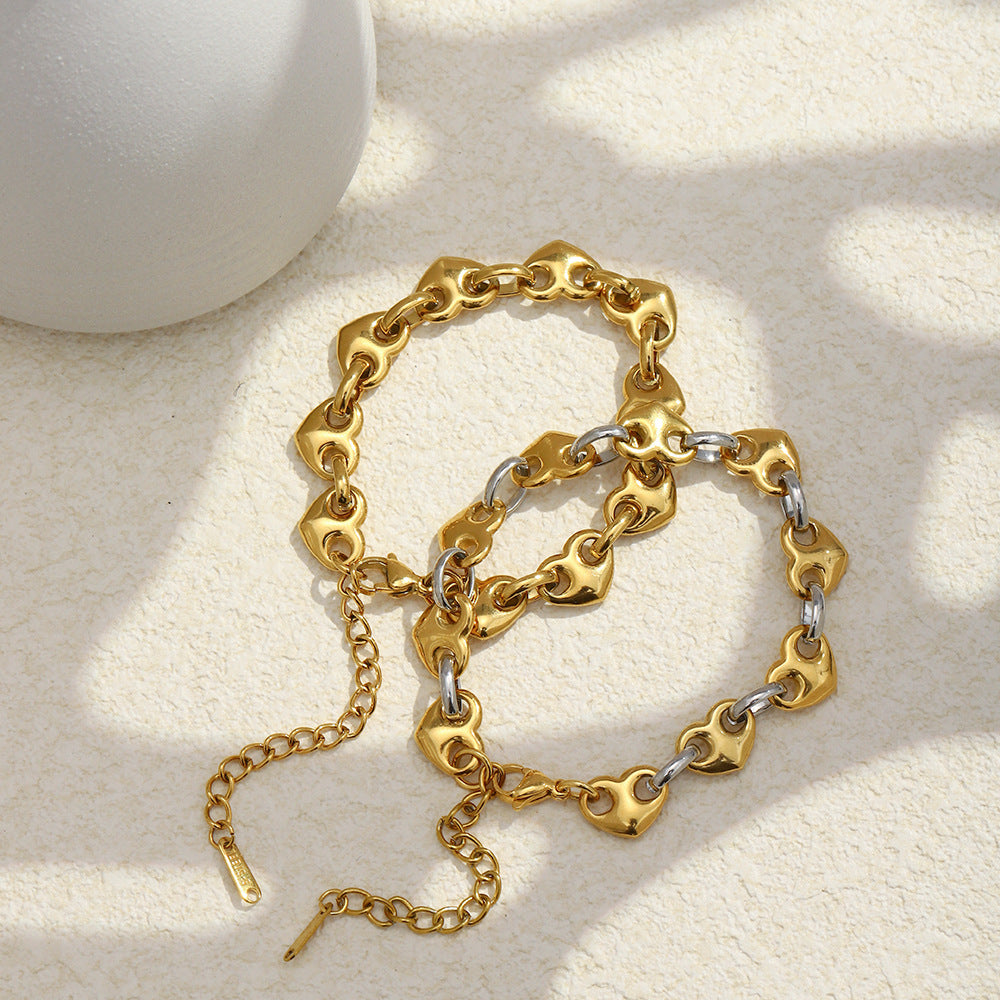 Heart Shape Bracelet For Women In Golden 304 Stainless Steel