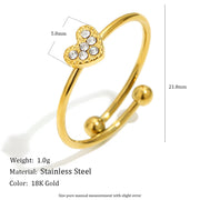 Dot Diamond Small Heart Open Ring - Gold