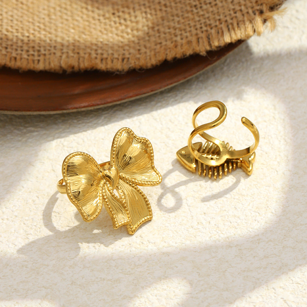 Bow Tie Ring For Men Featuring 18K Real Gold Plated Finish In Elegant Golden Tone