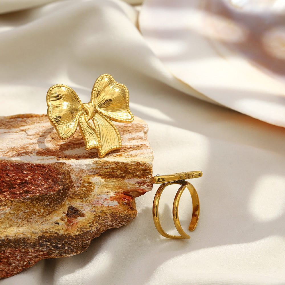 Bow Tie Ring For Men Featuring 18K Real Gold Plated Finish In Elegant Golden Tone