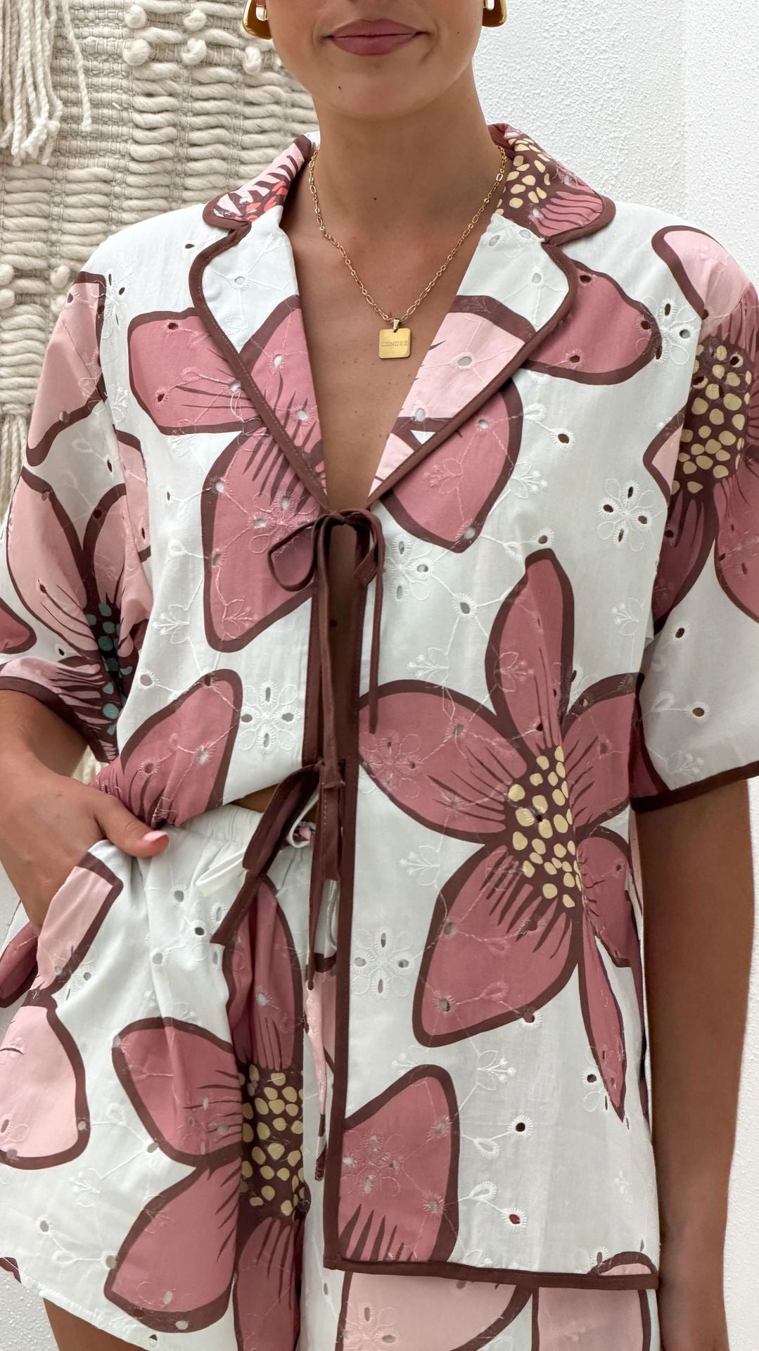 Vacation Shorts Co-ord Set With Floral Printing, Polyester Fabric, Lapel Collar And Short Sleeve Design