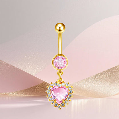 Three-dimensional Heart Shape Copper Belly Ring With Platinum Plated Electroplated Finish And Zircon Inlay