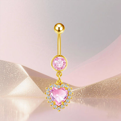 Three-dimensional Heart Shape Copper Belly Ring With Platinum Plated Electroplated Finish And Zircon Inlay