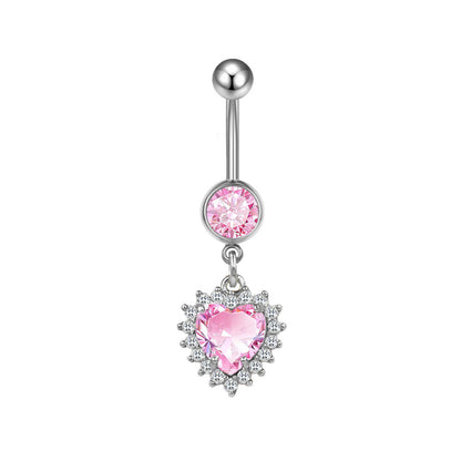 Three-dimensional Heart Shape Copper Belly Ring With Platinum Plated Electroplated Finish And Zircon Inlay