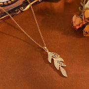 Gold Tassel Leaf Necklace T032