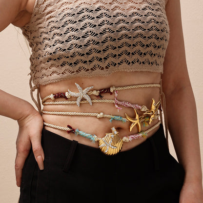 Pastoral Shell Necklace For Women Made Of Titanium Steel With Zircon Inlay And Twisted Rope Chain In Steel Color
