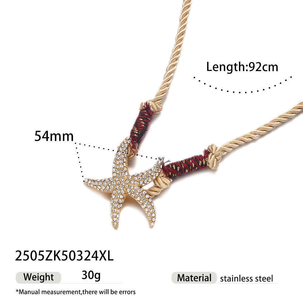 Pastoral Shell Necklace For Women Made Of Titanium Steel With Zircon Inlay And Twisted Rope Chain In Steel Color