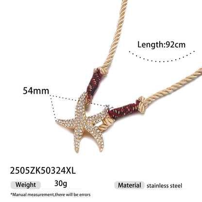 Pastoral Shell Necklace For Women Made Of Titanium Steel With Zircon Inlay And Twisted Rope Chain In Steel Color