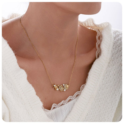 Starfish Necklace In Marine Style For Women, Made Of Titanium Steel With Zircon Inlay