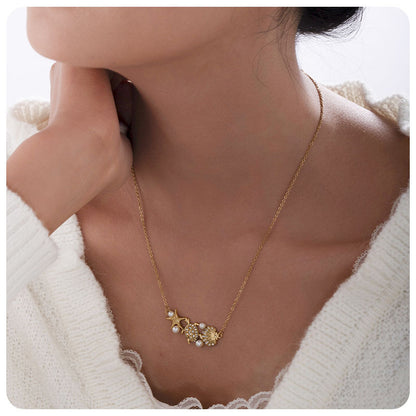 Starfish Necklace In Marine Style For Women, Made Of Titanium Steel With Zircon Inlay