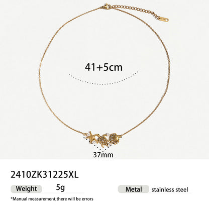 Starfish Necklace In Marine Style For Women, Made Of Titanium Steel With Zircon Inlay