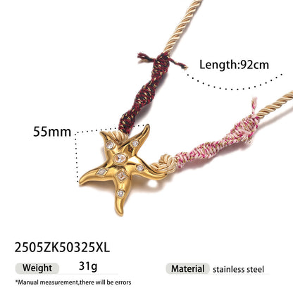 Pastoral Shell Necklace For Women Made Of Titanium Steel With Zircon Inlay And Twisted Rope Chain In Steel Color