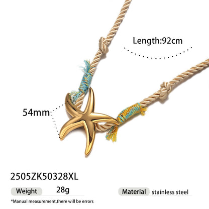 Pastoral Shell Necklace For Women Made Of Titanium Steel With Zircon Inlay And Twisted Rope Chain In Steel Color