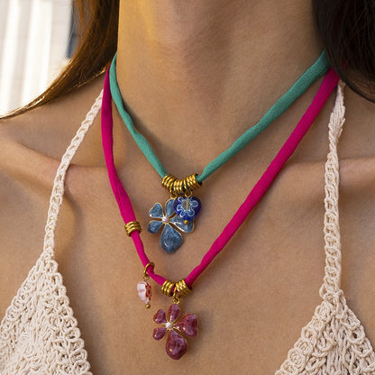 Flowers Necklace For Women Featuring Enamel Craft In Durable Titanium Steel With Steel Color Finish