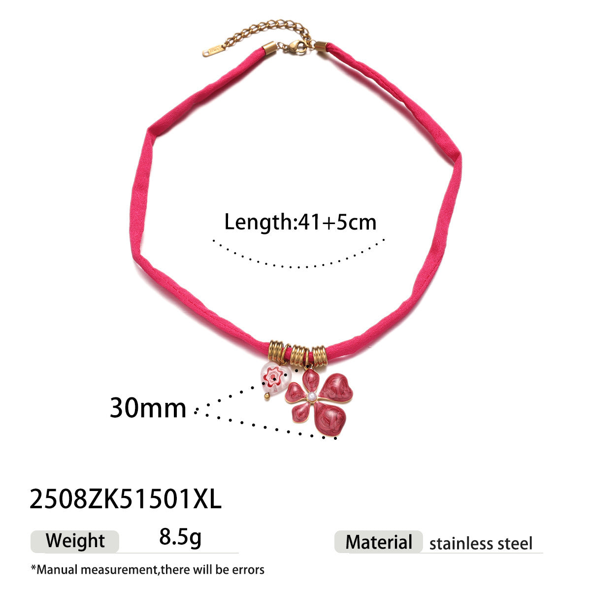 Flowers Necklace For Women Featuring Enamel Craft In Durable Titanium Steel With Steel Color Finish