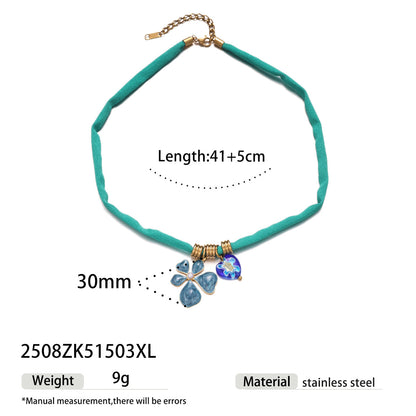 Flowers Necklace For Women Featuring Enamel Craft In Durable Titanium Steel With Steel Color Finish