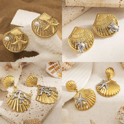 For Women Copper Shell Stud Earrings In Golden With 18K Gold Plating