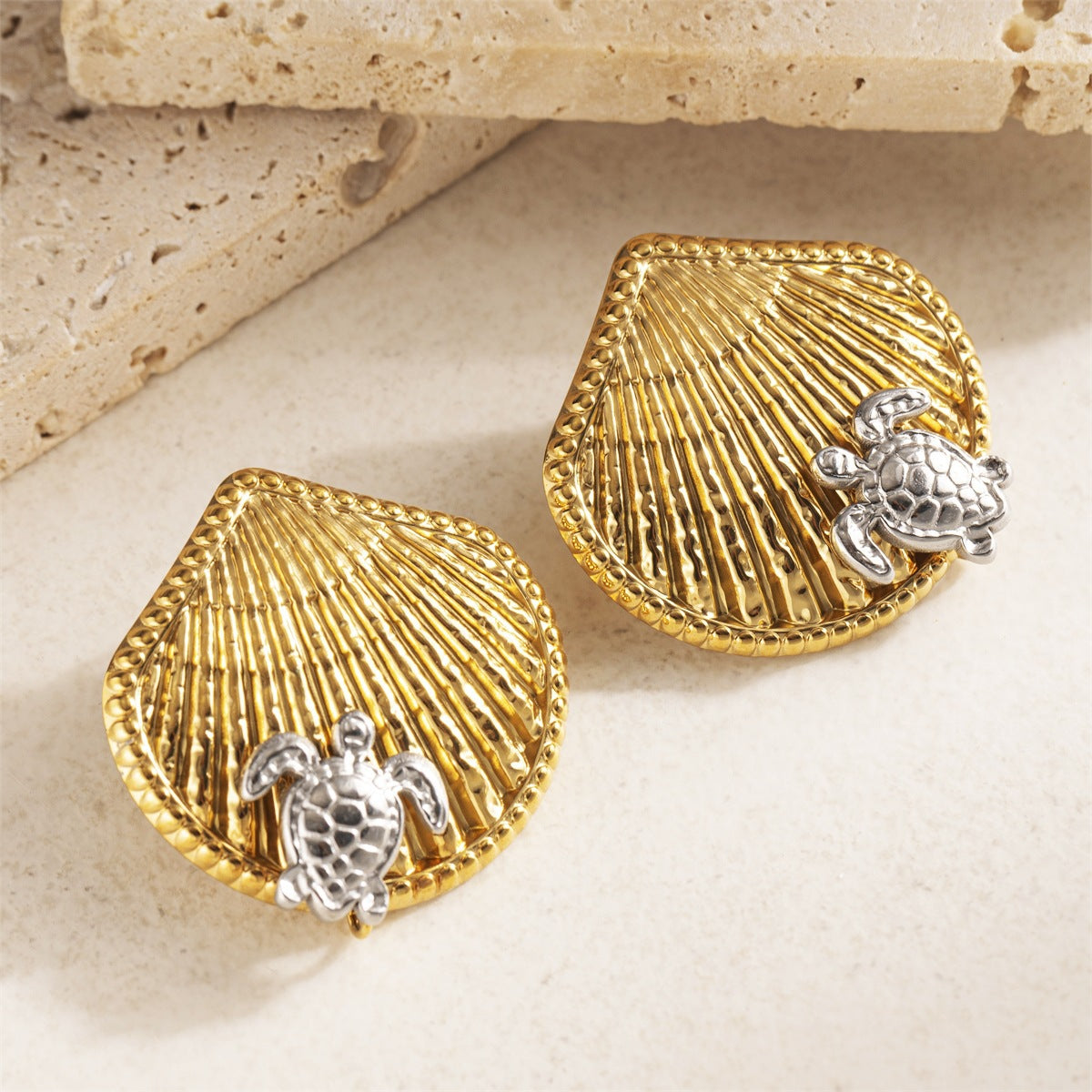 For Women Copper Shell Stud Earrings In Golden With 18K Gold Plating