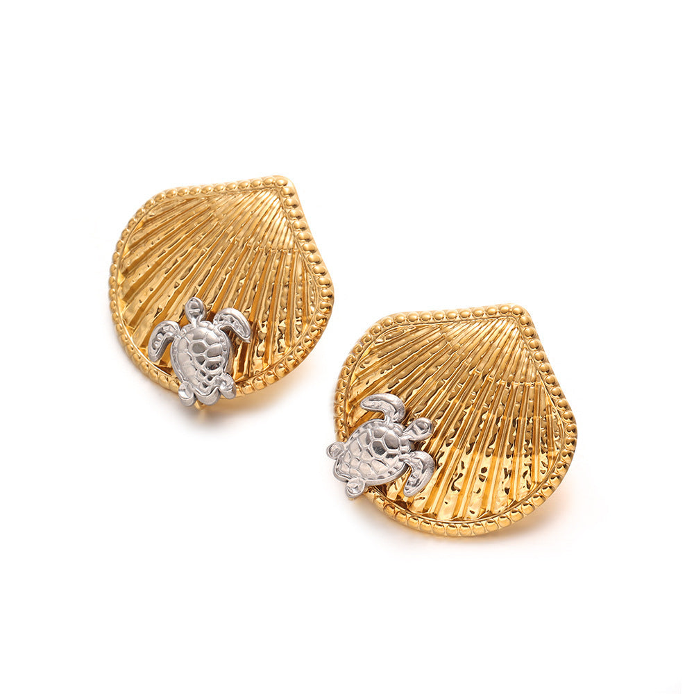 For Women Copper Shell Stud Earrings In Golden With 18K Gold Plating