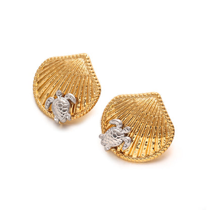 For Women Copper Shell Stud Earrings In Golden With 18K Gold Plating
