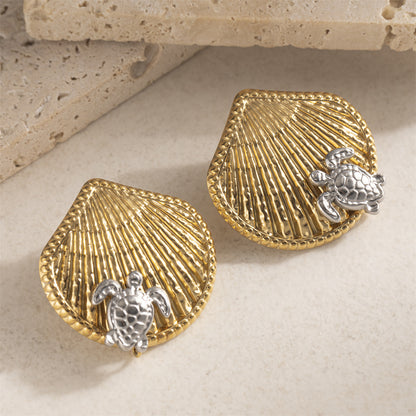 For Women Copper Shell Stud Earrings In Golden With 18K Gold Plating