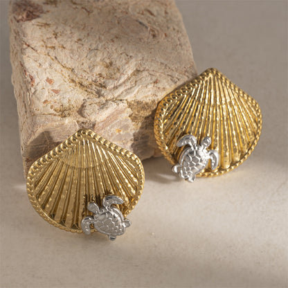 For Women Copper Shell Stud Earrings In Golden With 18K Gold Plating