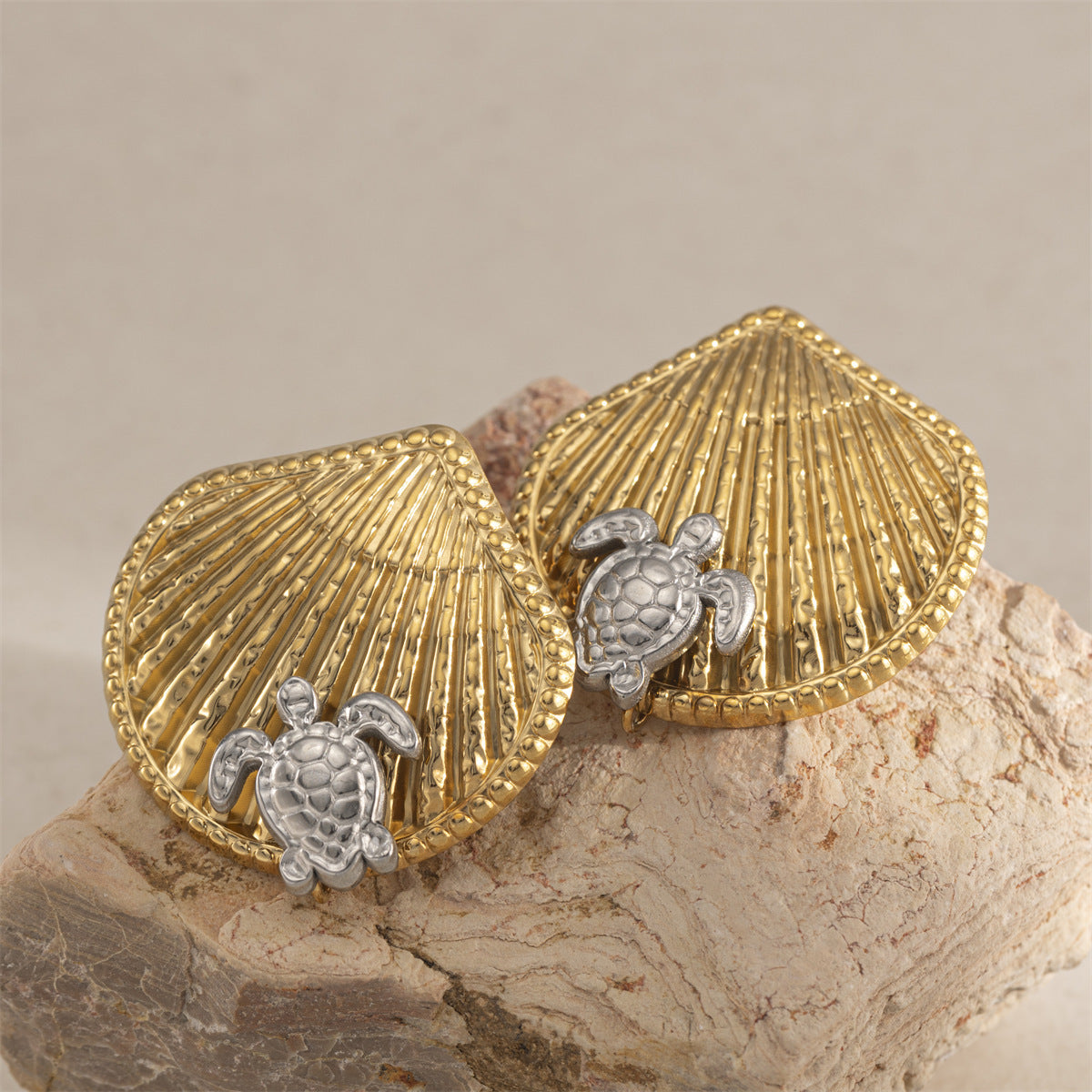 For Women Copper Shell Stud Earrings In Golden With 18K Gold Plating