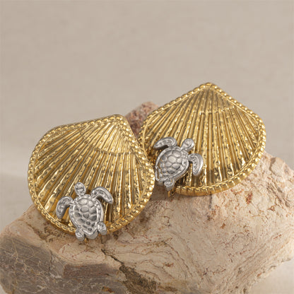 For Women Copper Shell Stud Earrings In Golden With 18K Gold Plating