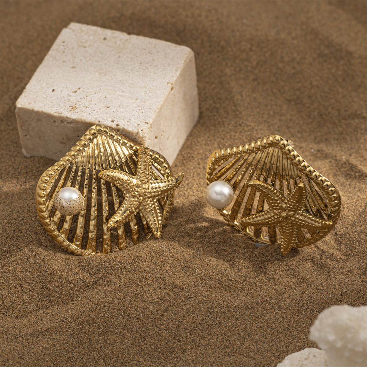 For Women Copper Shell Stud Earrings In Golden With 18K Gold Plating