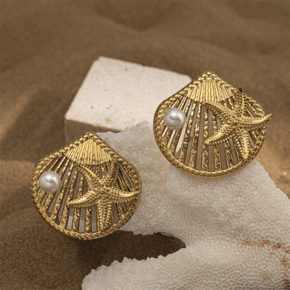 For Women Copper Shell Stud Earrings In Golden With 18K Gold Plating