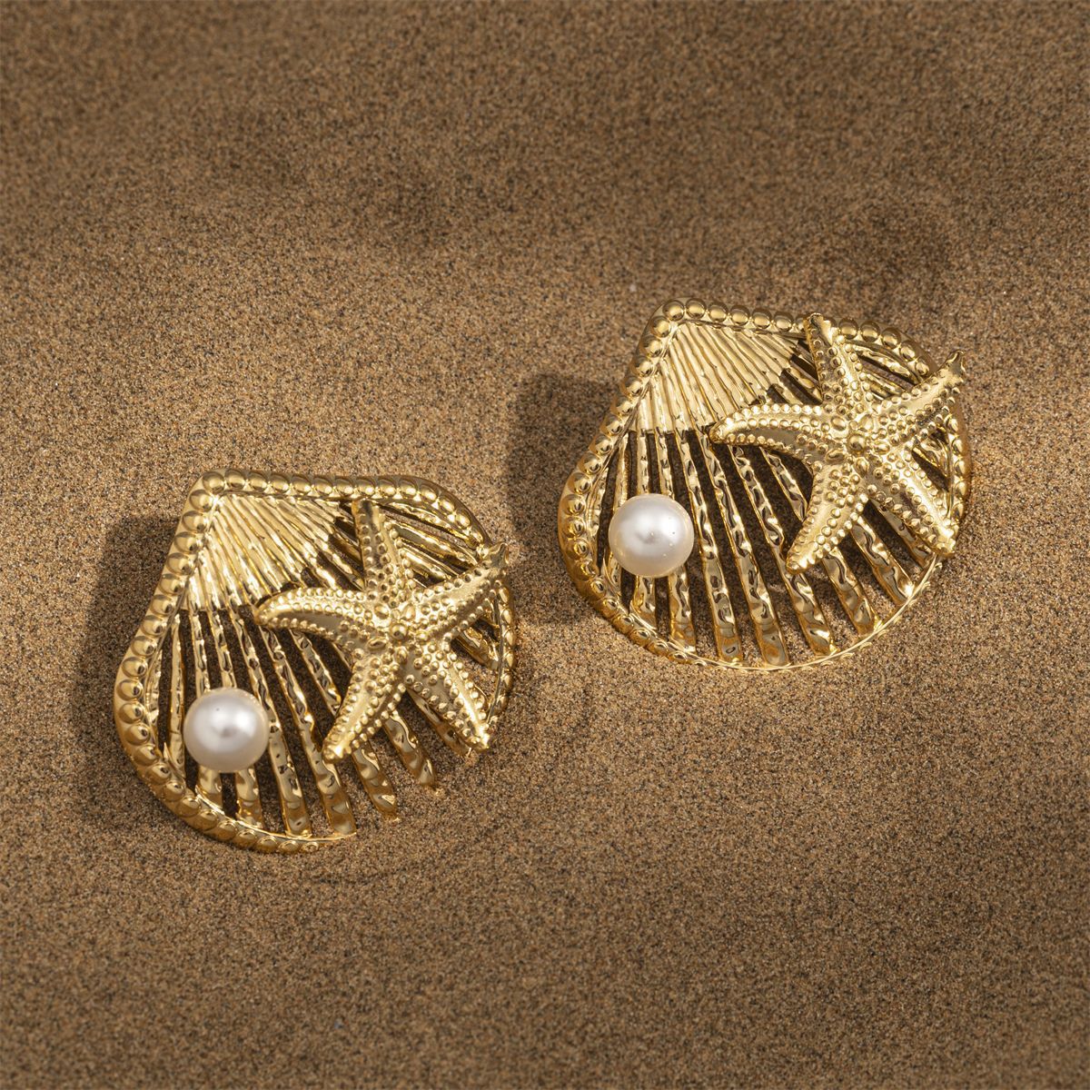 For Women Copper Shell Stud Earrings In Golden With 18K Gold Plating