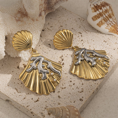 For Women Copper Shell Stud Earrings In Golden With 18K Gold Plating