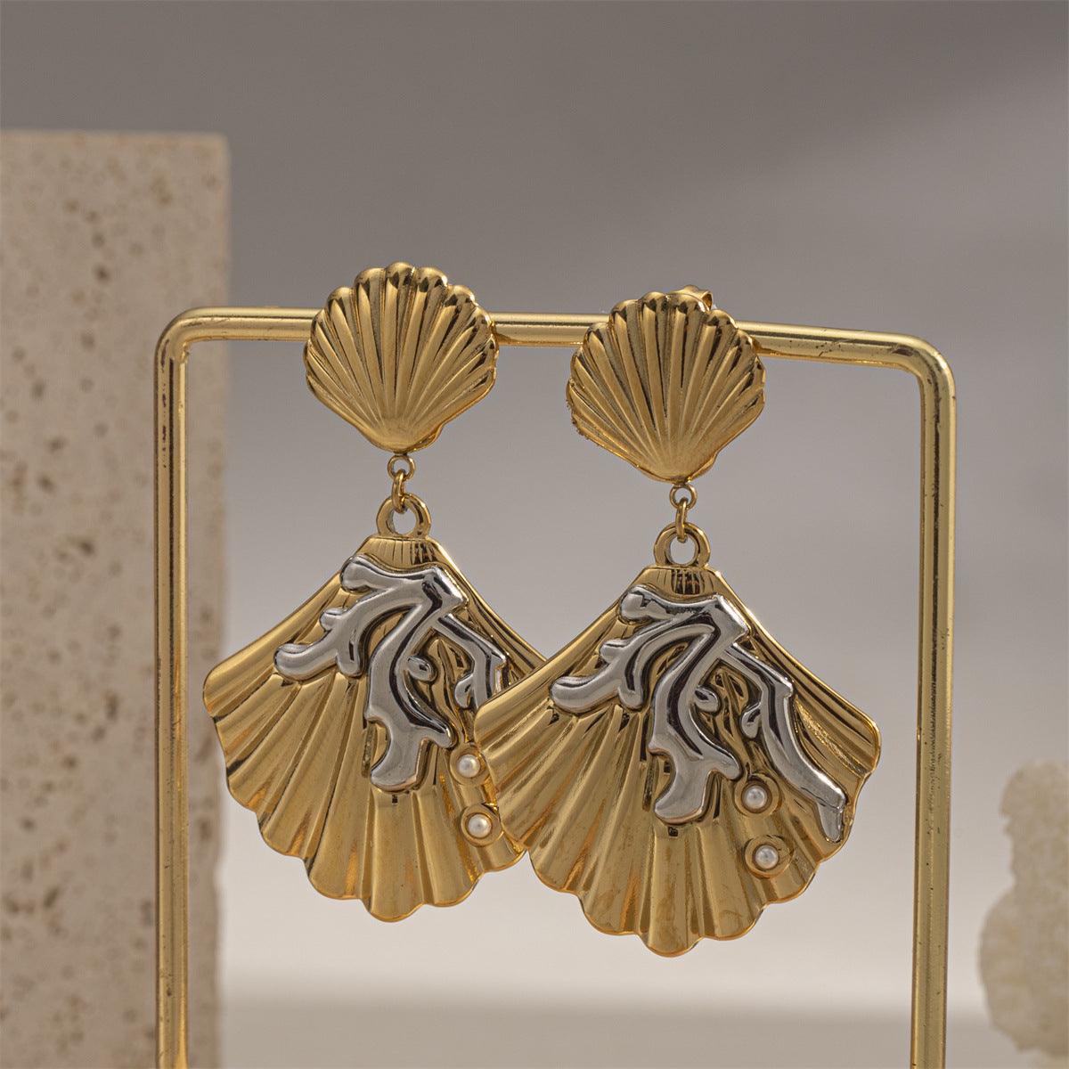For Women Copper Shell Stud Earrings In Golden With 18K Gold Plating
