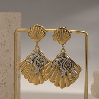 For Women Copper Shell Stud Earrings In Golden With 18K Gold Plating