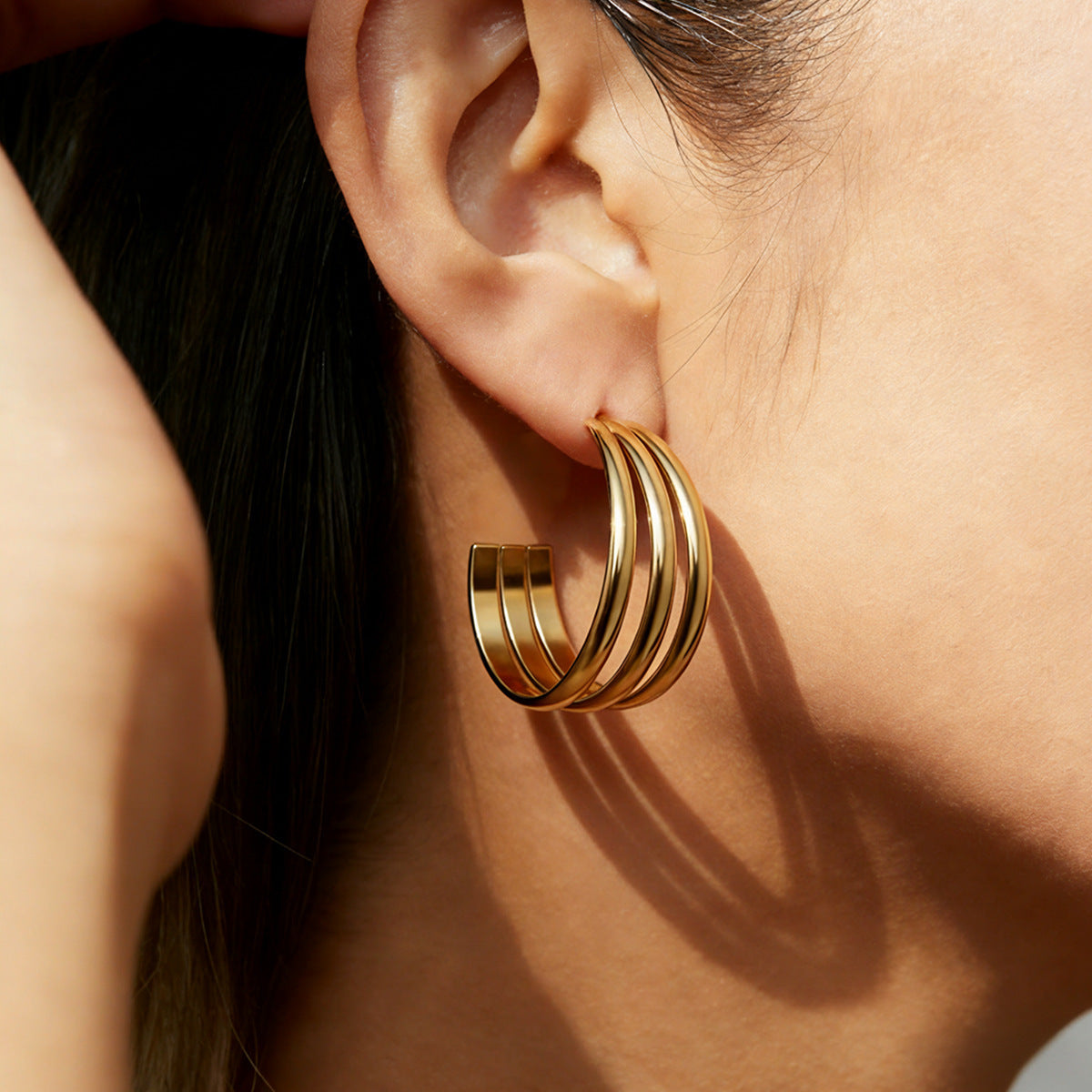 For Earrings Made Of Durable Titanium Steel Featuring A Stylish Golden Finish