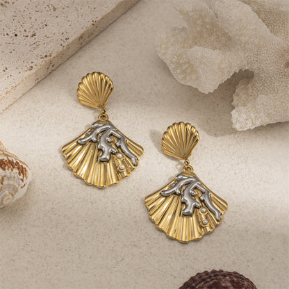 For Women Copper Shell Stud Earrings In Golden With 18K Gold Plating