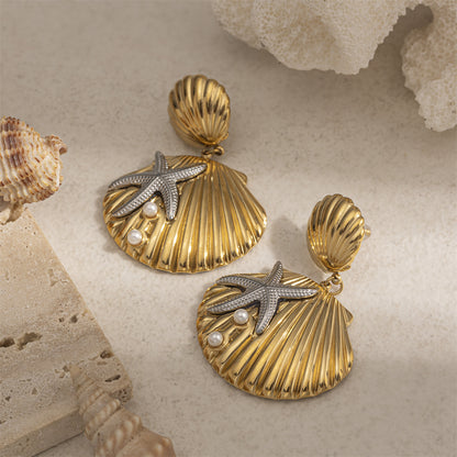 For Women Copper Shell Stud Earrings In Golden With 18K Gold Plating